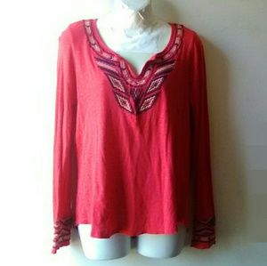Lucky Brand Red Embroidered Top